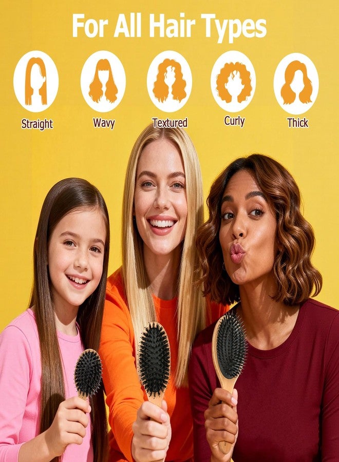 Ancable Boar Bristle Hair Brush Gift Set for Women & Men, 100% Natural Bristle & Nylon, Reduces Frizz & Static, Gentle Detangling for All Hair Types Thick Thin Curly Straight, Regular Size - Image 2